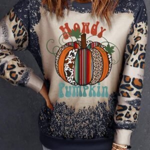 Black Leopard Pumpkin Bleached Halloween Graphic Sweatshirt