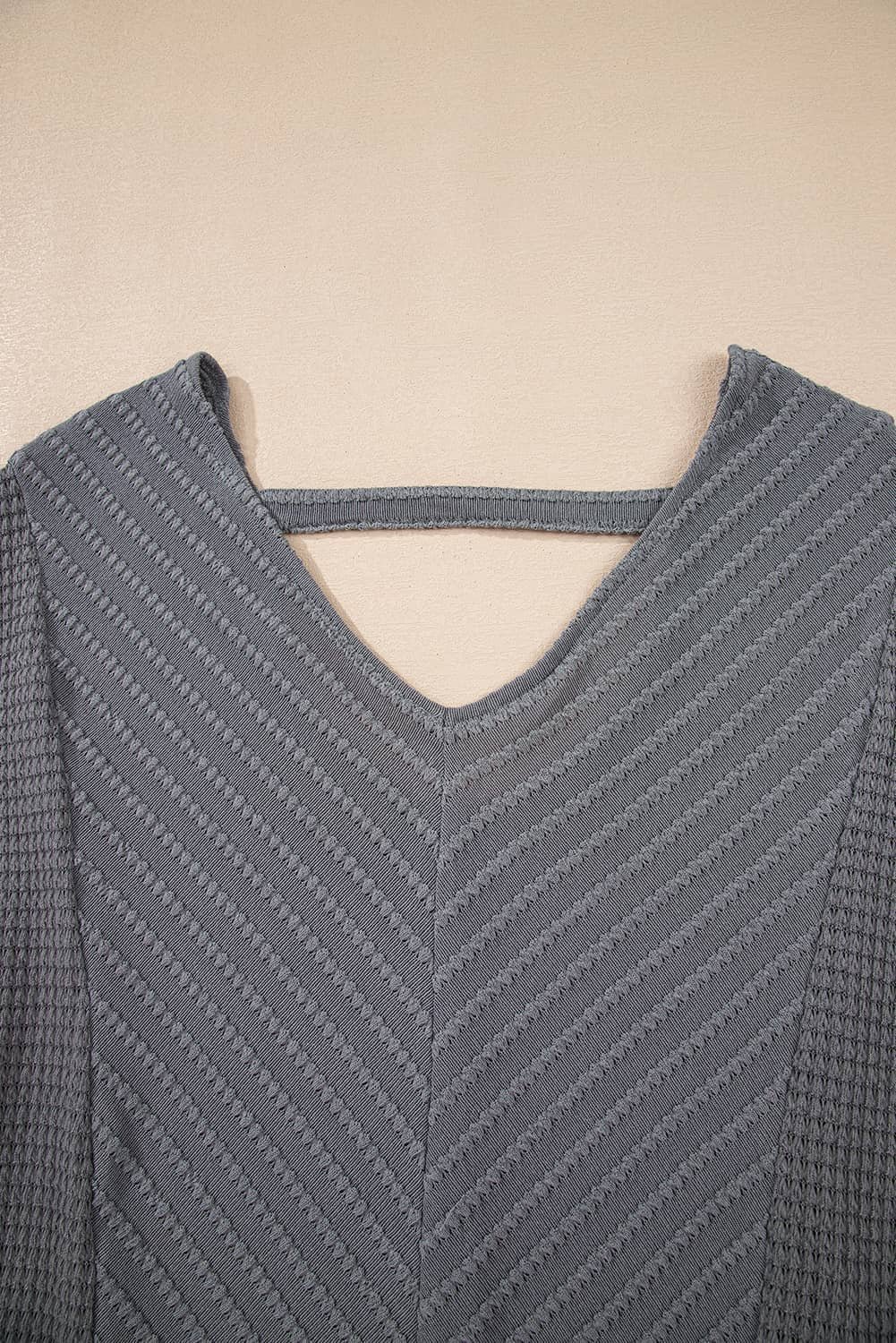 Sleet V Neck Chevron Texture Patchwork Long Sleeve Knit Top