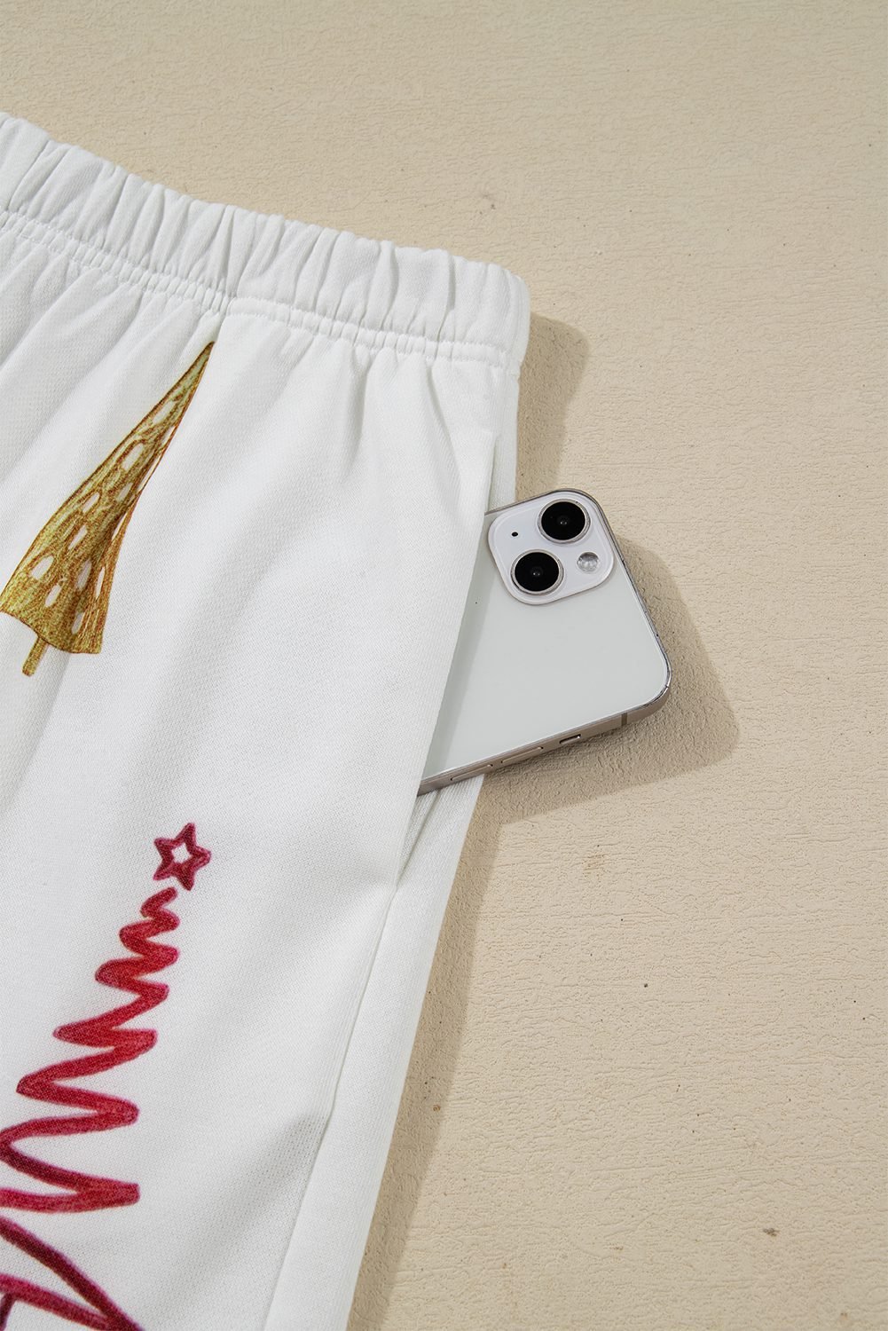 White Stripe Multi Christmas Tree Long Sleeve Top And Shorts 2Pcs Lounge Set