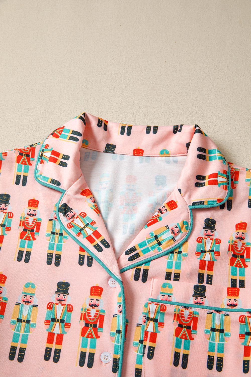 Pink Nutcracker March Long Sleeve Button Up 2Pcs Pajama Short Set