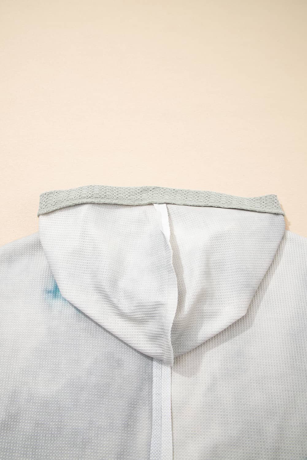 Green Floral Patched Waffle Textured Colorblock V Neck Casual Hooded Top