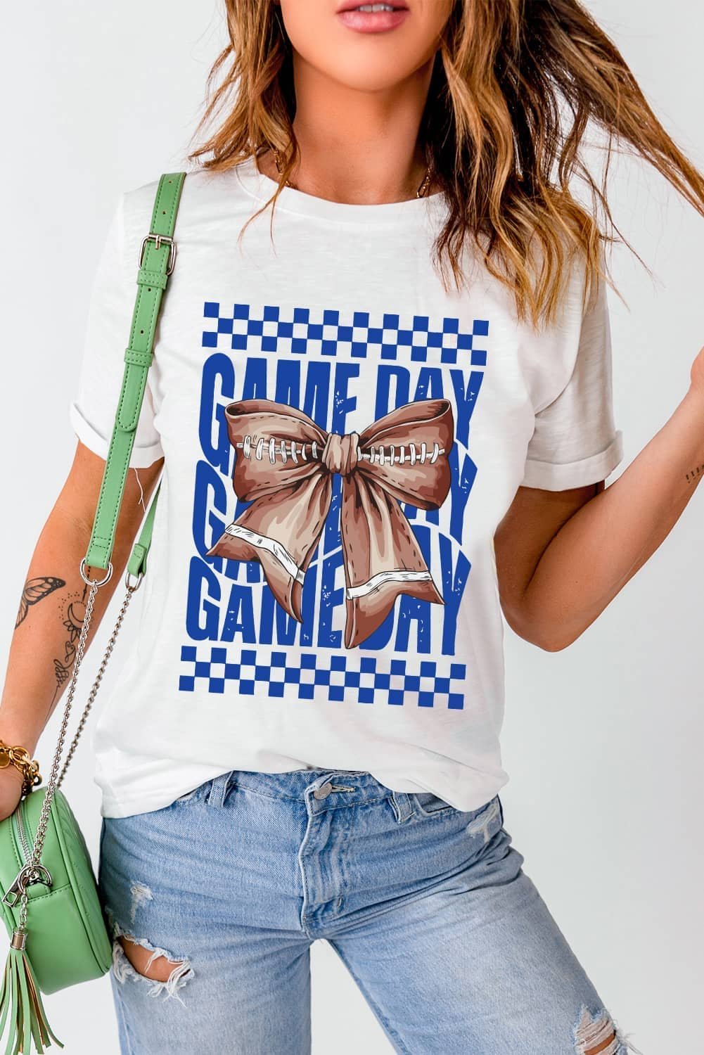 White Rugby Bowknot Game Day Graphic Tee