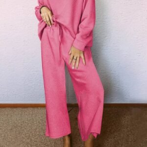 Strawberry Pink Ultra Loose Textured 2Pcs Slouchy Outfit