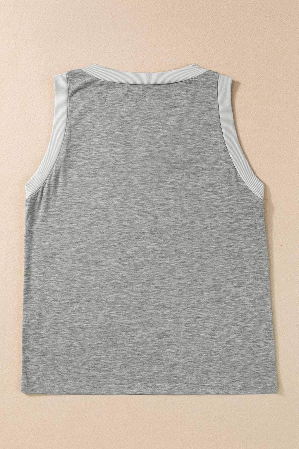 Gray Ribbed V Neck Tank