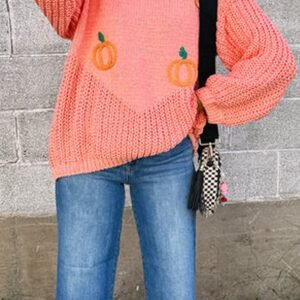 Blossom Pumpkin Embroidered Thanksgiving Holiday Sweater