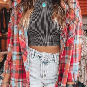 Red Plaid Print Loose Vintage Shirt