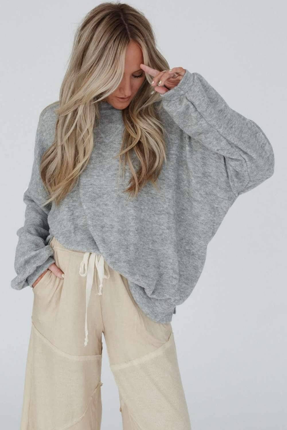 Medium Grey Side Split Drop Shoulder Oversized Top