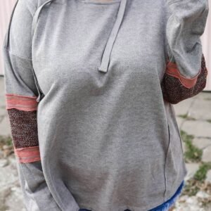 Gray Contrast Patched Sleeve Plus Size Hoodie