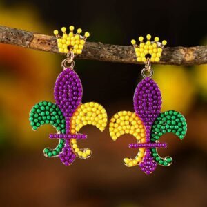 Purple Mardi Gras Beaded Earrings
