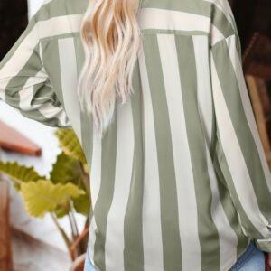 Green Striped Soft Relaxed Button Up Shirt