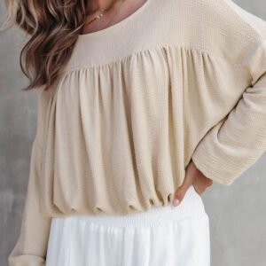 Jet Stream Textured Pleated Drop Shoulder Long Sleeve Knit Top