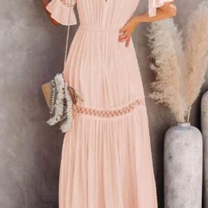 Swiss Dot Lace Trim Maxi Dress