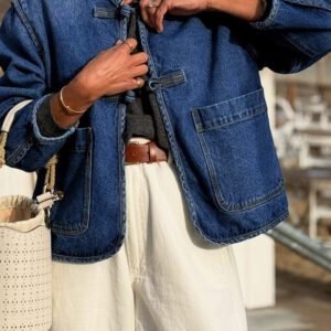 Sail Blue Vintage Fastening Big Patched Pockets Straight Cut Deep Wash Denim Jacket