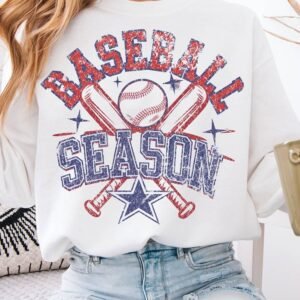 White Baseball Season Vintage Print Graphic Sweatshirt
