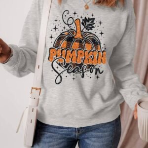 Gray Thanksgiving Pumpkin Season Drop Shoulder Sweatshirt