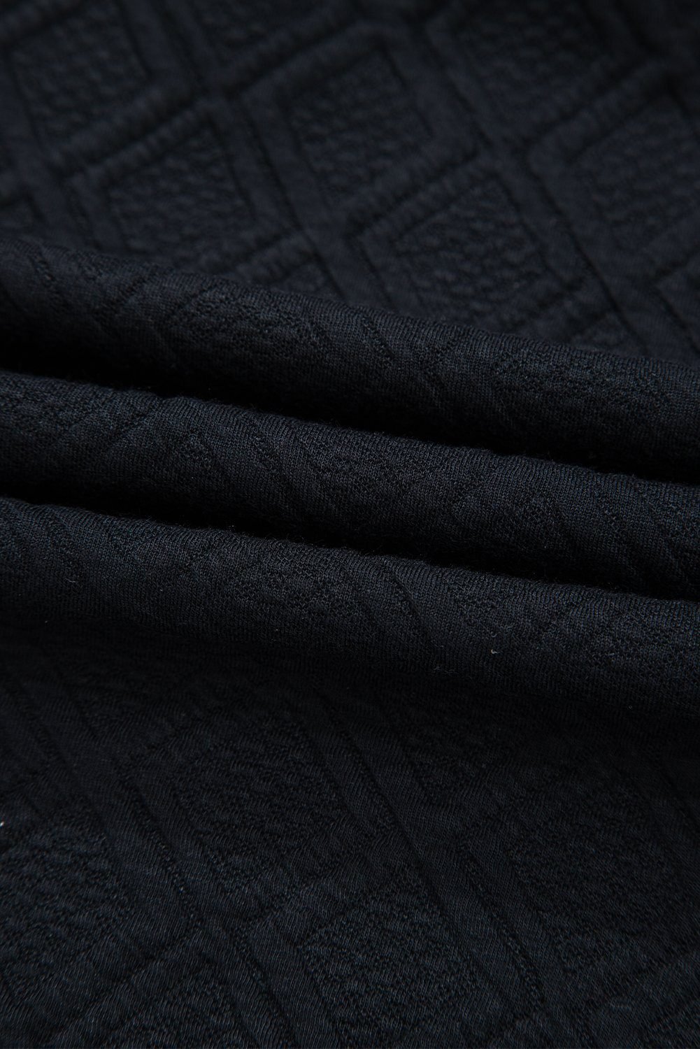 Color Black Striped Collared Zip Up Textured Skirt Set