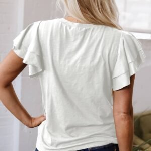 White Layered Ruffle Short Sleeve Round Neck Top
