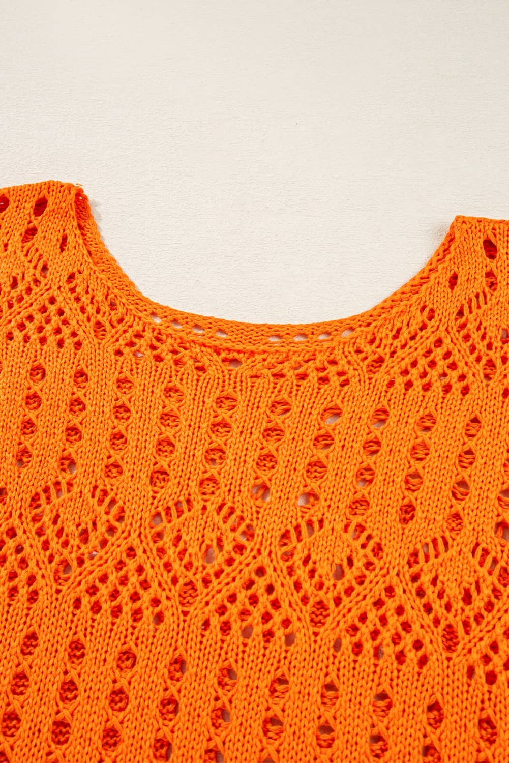 Carrot Solid Color Open Crochet Scallop Edge Sweater