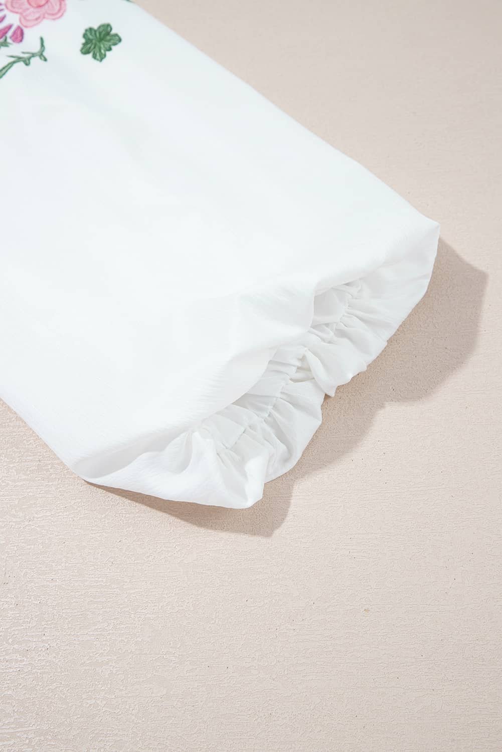 White Flower Lace-Up V Neck Babydoll Blouse