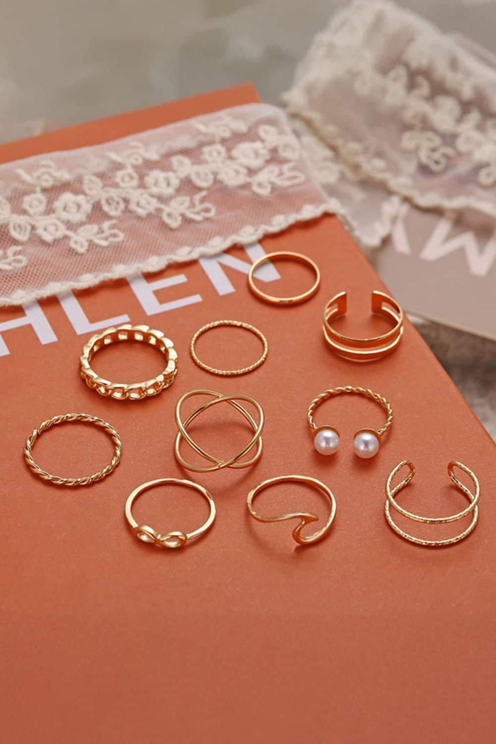 Gold 10Pcs/Set Vintage Plated Alloy Ring Set