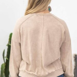 Pale Khaki Floral Peace Sign Graphic Washed Terry Plus Size Sweatshirt