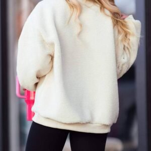 Beige Sherpa Howdy Patched Pullover Sweatshirt