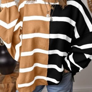 Light French Beige Colorblock Oversized Sweater