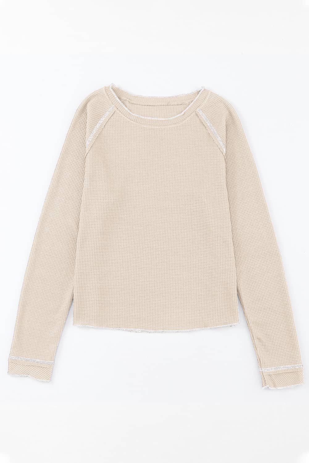 Apricot Textured Round Neck Long Sleeve Top