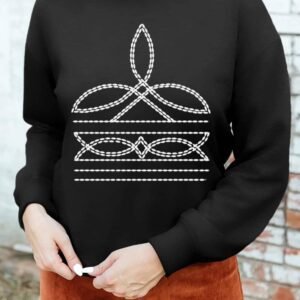 Black Western Pattern Print Round Neck Pullover Sweatshirt