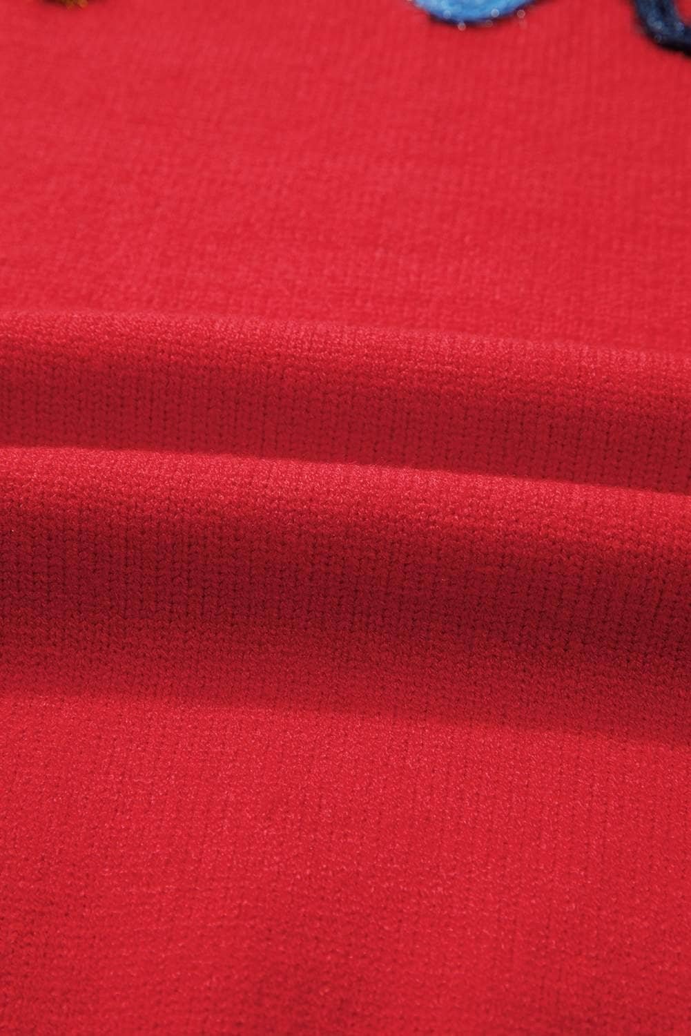 Fiery Red Tinsel Merry Pattern Drop Shoulder Plus Size Sweater