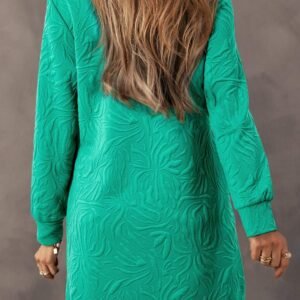Sea Green Jacquard Textured Quarter Zipper Shift Mini Dress