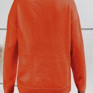 Orange Boo Knitted Pattern Ribbed Edge Drop Shoulder Sweater