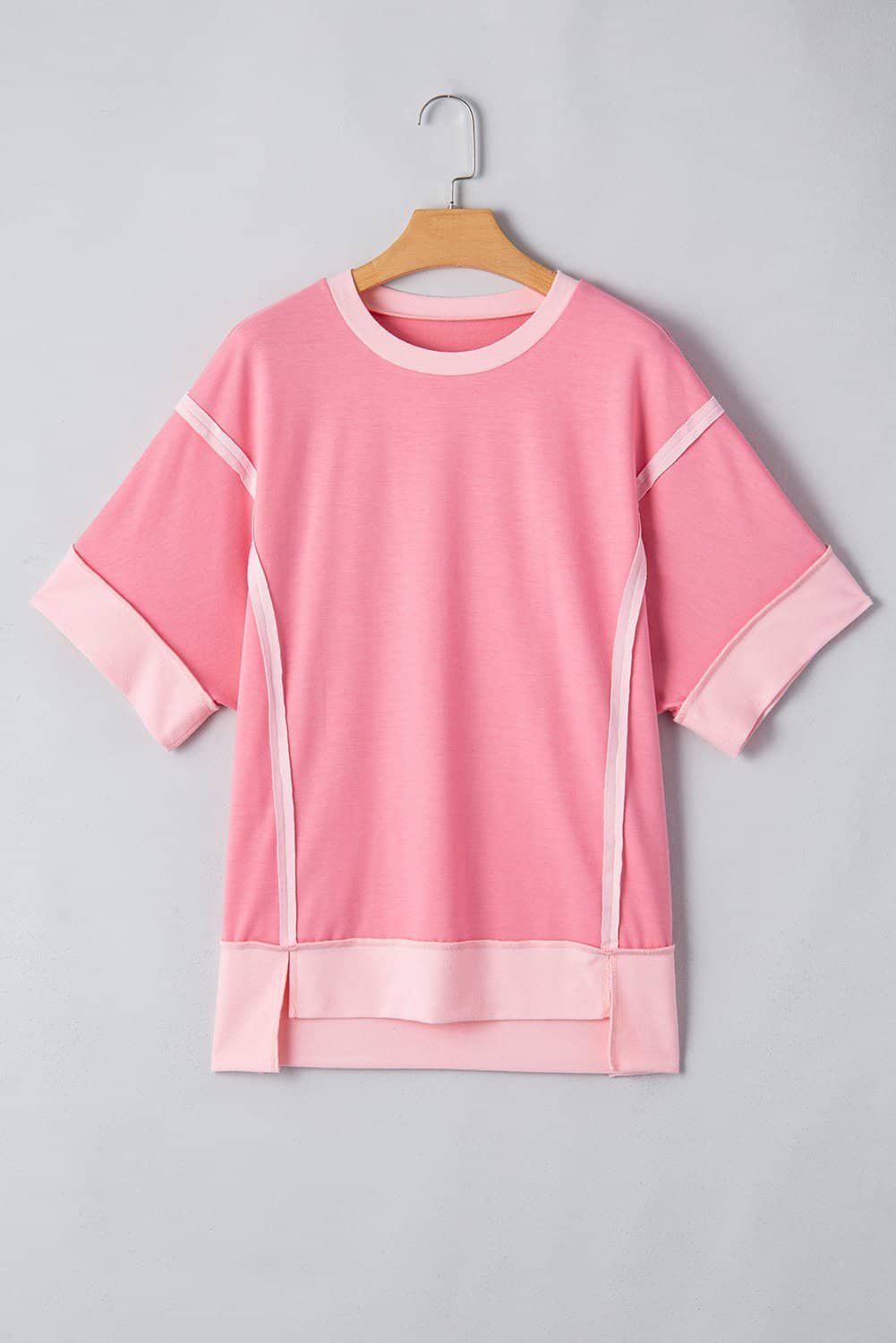 Peach Blossom Half Sleeve Raw Seam High Low Side Split Top