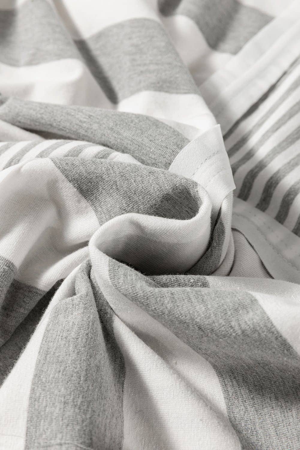 Gray Stripe Mixed Print Short Sleeve Top And Pocketed Shorts Set