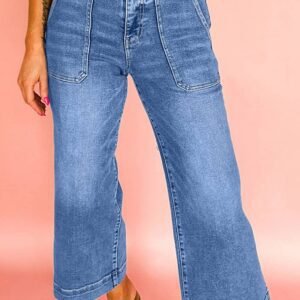Sky Blue Cropped High Rise Wide Leg Jeans