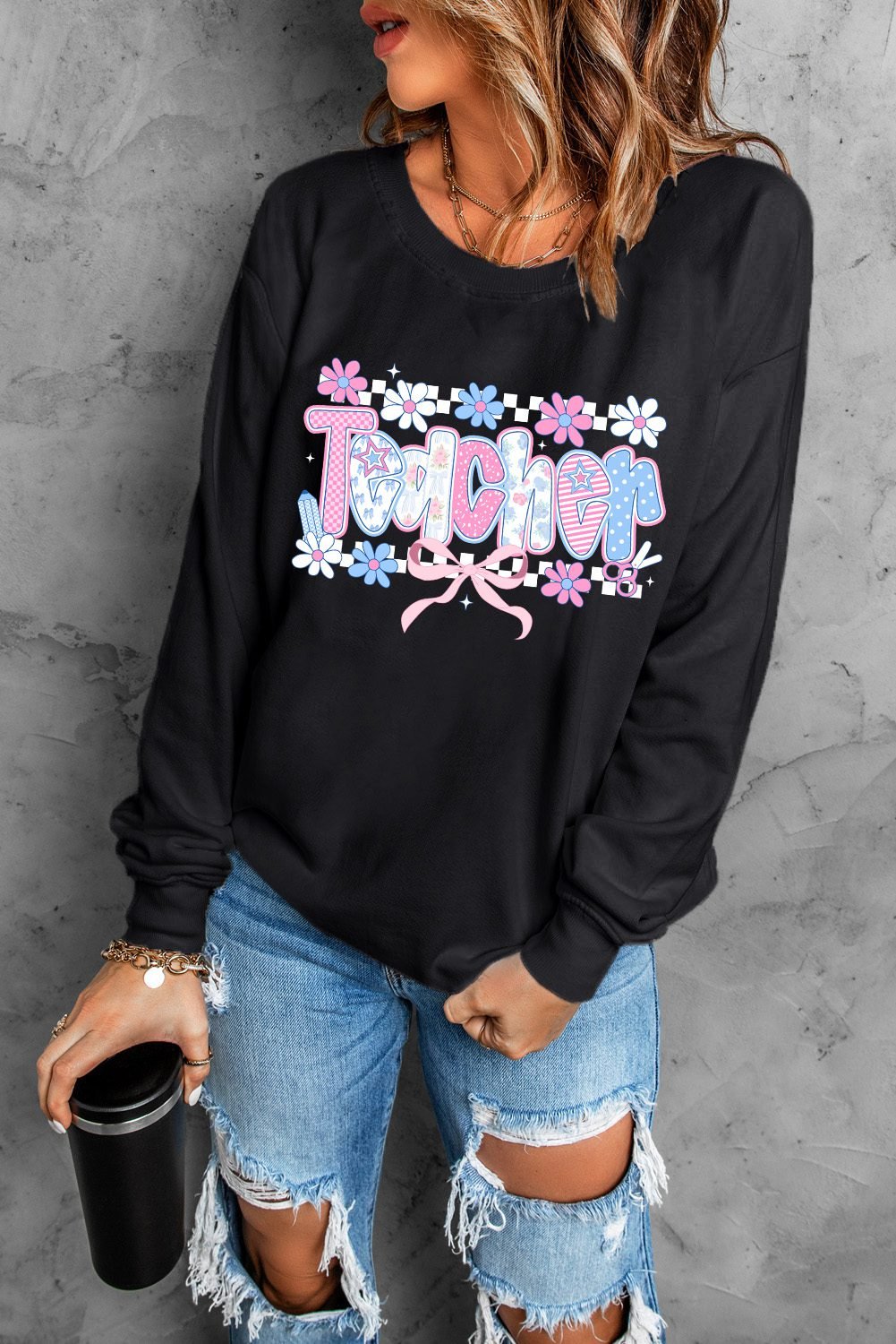 Black Custom Teacher Graphic Sweatshirt