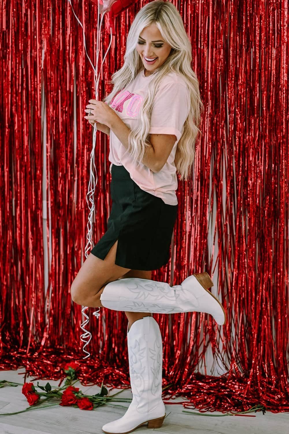 Pink Valentines Shiny Xoxo Graphic T-Shirt