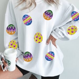 White Easter Egg Corded Oversized Sweatshirt