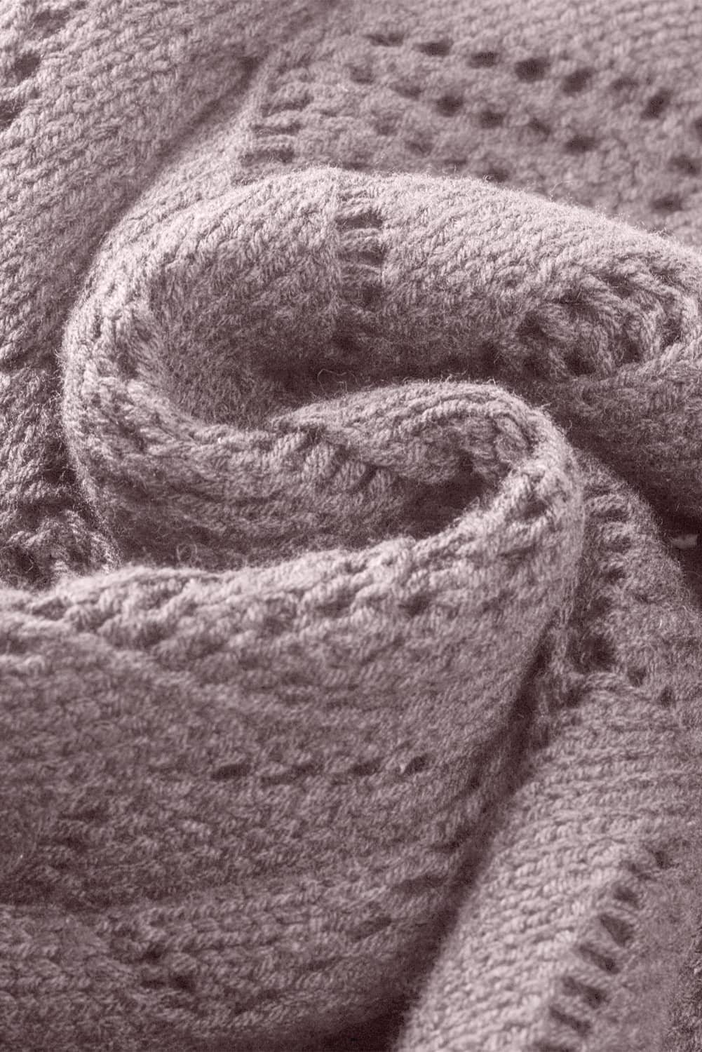 Purple Hollow-Out Openwork Knit Cardigan