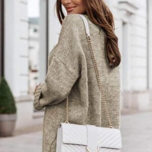 Gray V Neck Drop Shoulder Knitted Sweater