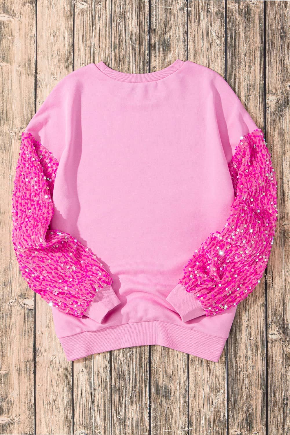 Pink Sequin Sleeve Pumpkin Pattern Thanksgiving Halloween Patchwork Pullover Top
