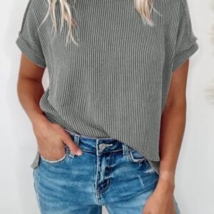 Medium Grey Textured Knit Exposed Stitching T-Shirt