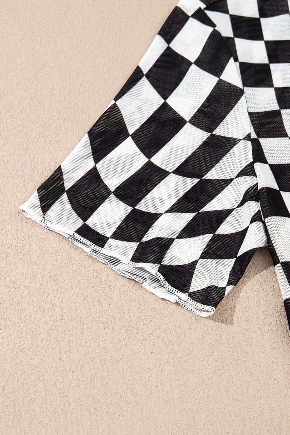 Black Checker Mesh Crew Neck T Shirt