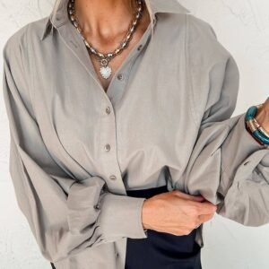 High Solid Color Balloon Sleeve Side Slits Loose Fit Shirt