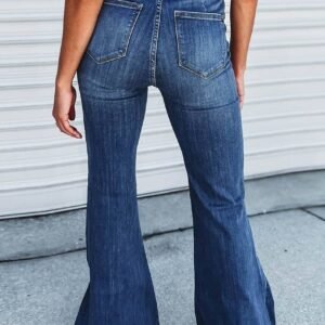 Blue Elastic High Waist Flare Jeans