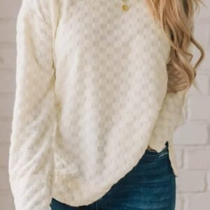 Beige Solid Textured Thumbhole Sleeve Top
