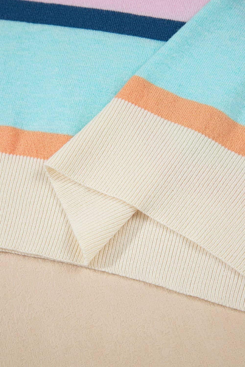 Multicolour Striped Color Block Flutter Sleeve Patchwork Sweater Top