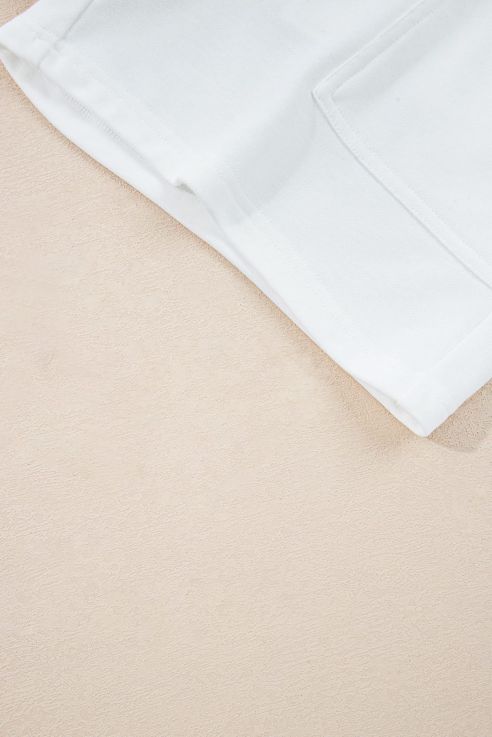 White Ribbed Collar Drop Shoulder Sweatshirt And Shorts Set