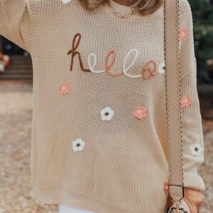 Parchment Hello Floral Embroidered Knit Loose Sweater