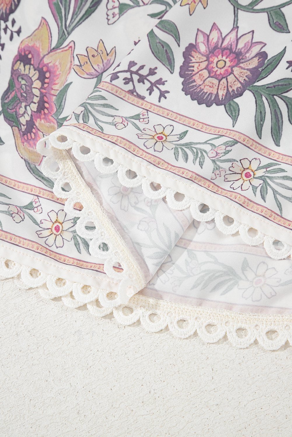 Multicolour Floral Print Fringed Tie U Neck Sleeveless Mini Dress